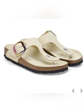 Birkenstock NWT Gizeh Thong Sandals in Cream with Iridescent Buckle 37